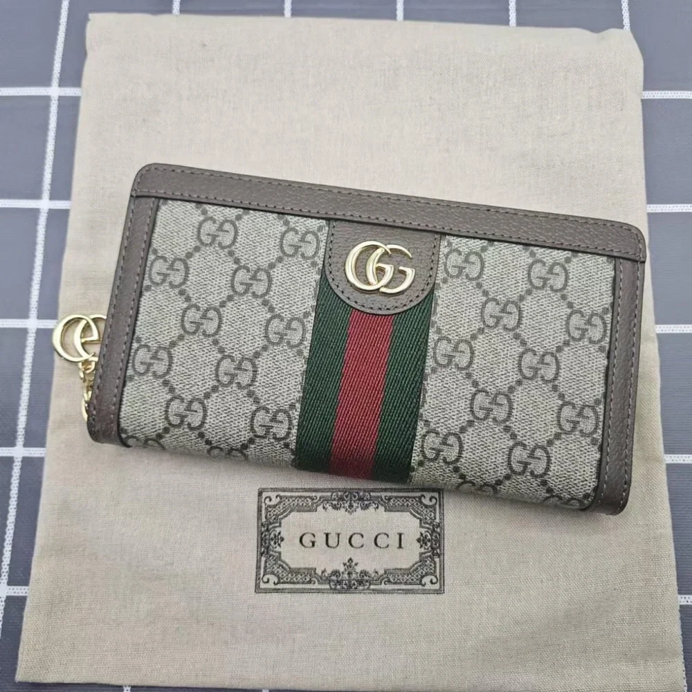 Gucci Ophidia GG Supreme Zip-Around Wallet with Classic Web Stripe